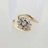 9ct Yellow Gold Rose Cut Diamond Flower Cluster Ring