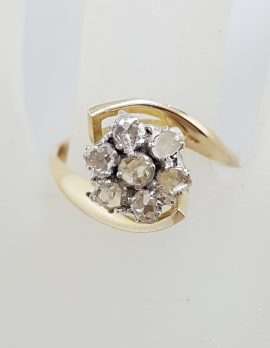 9ct Yellow Gold Rose Cut Diamond Flower Cluster Ring