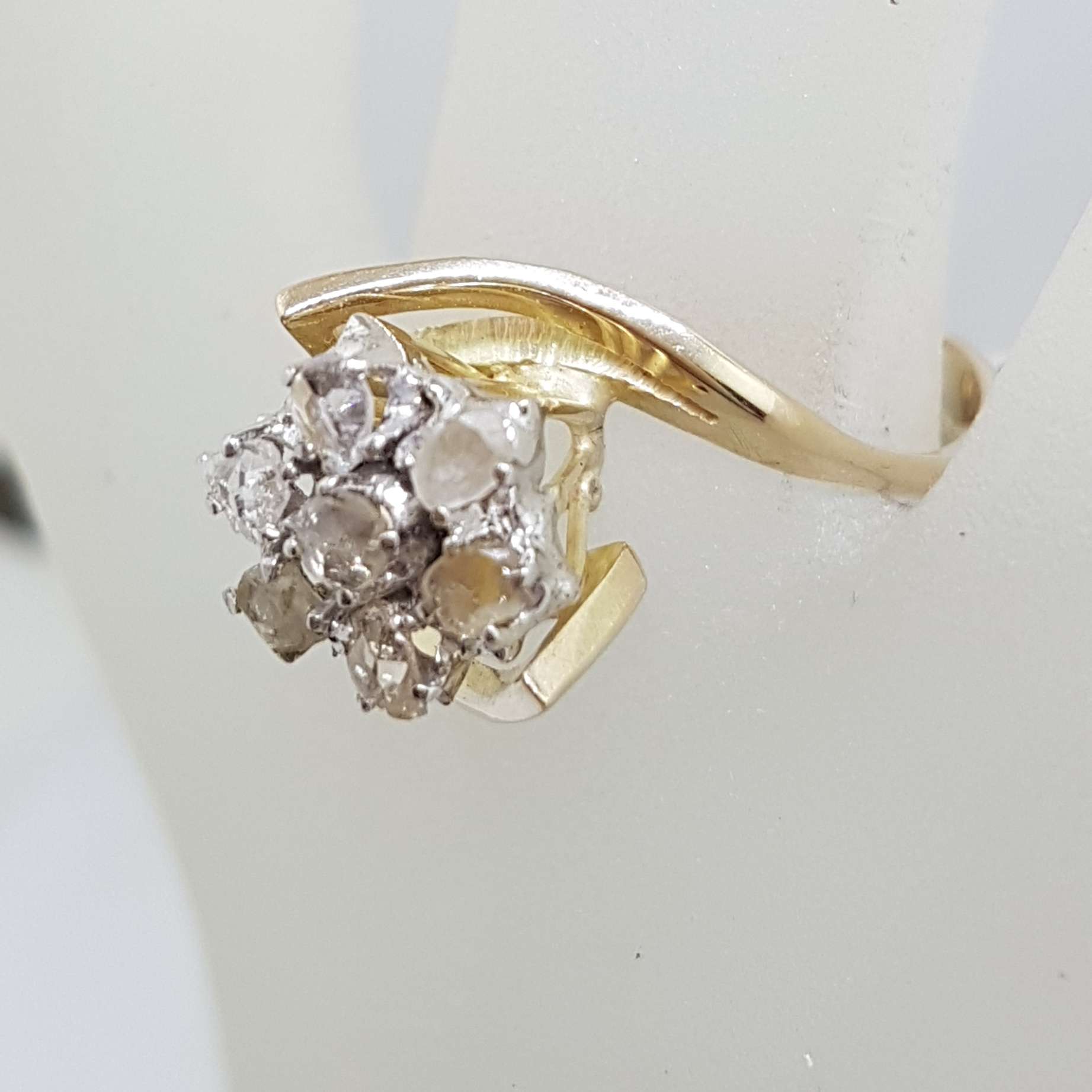 9ct Yellow Gold Rose Cut Diamond Flower Cluster Ring
