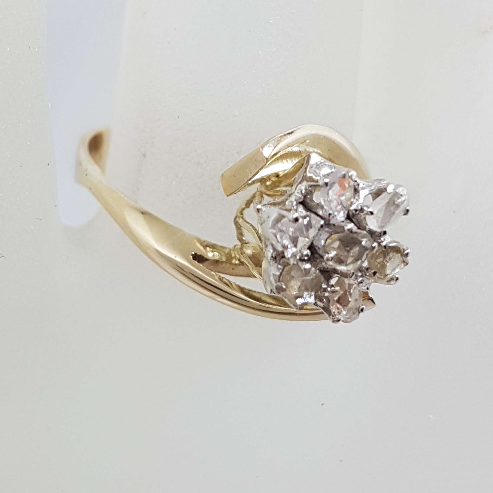 9ct Yellow Gold Rose Cut Diamond Flower Cluster Ring