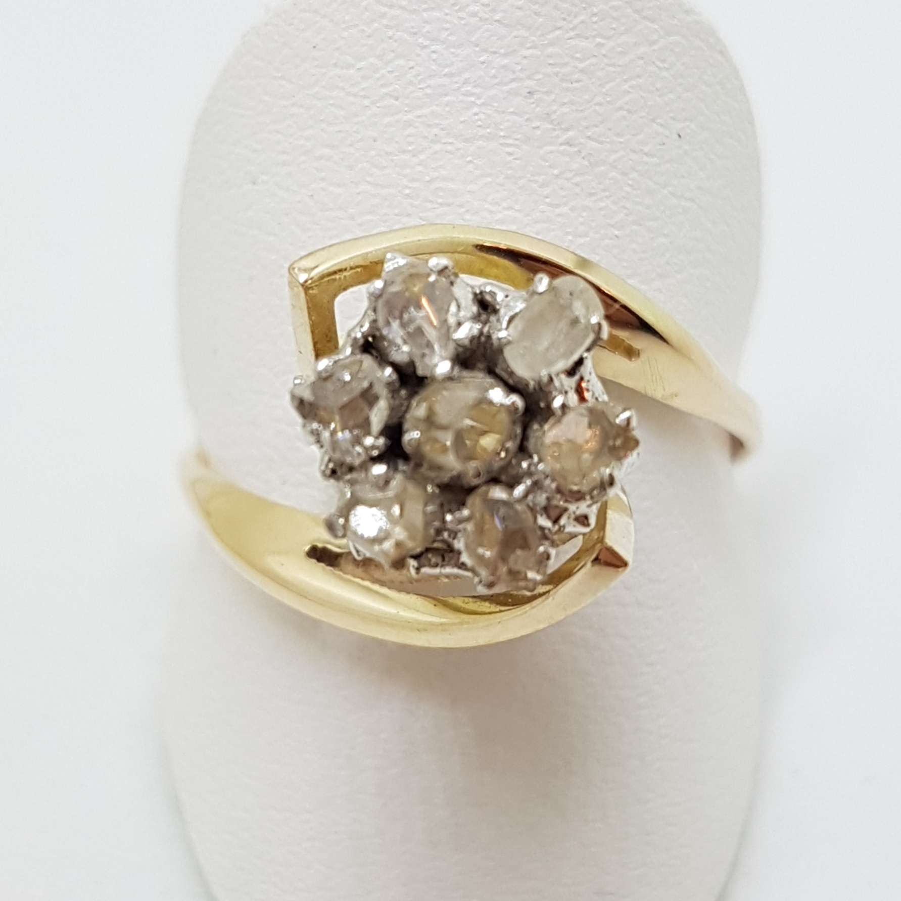 9ct Yellow Gold Rose Cut Diamond Flower Cluster Ring