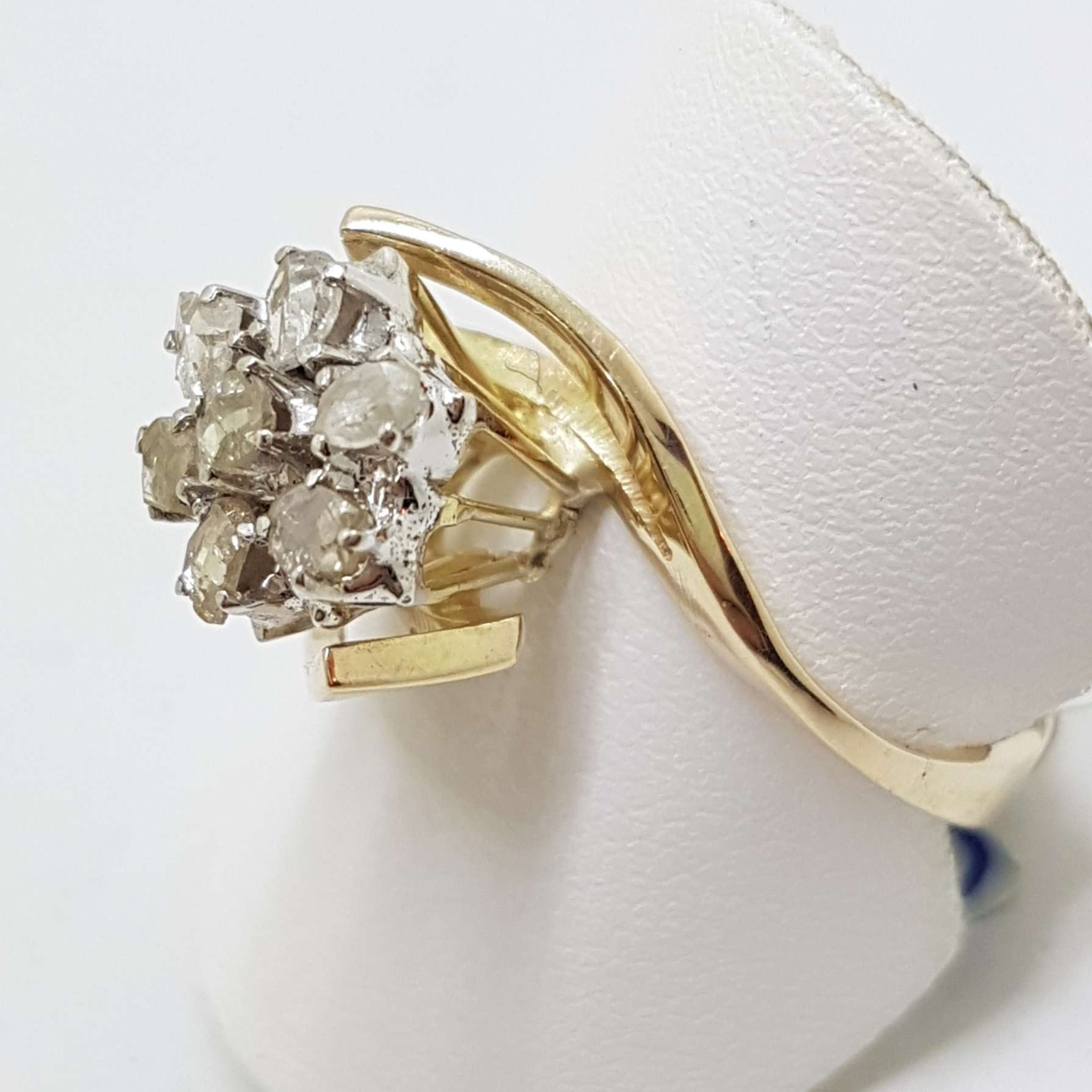 9ct Yellow Gold Rose Cut Diamond Flower Cluster Ring