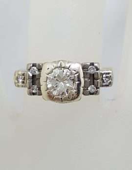 18ct Yellow Gold & Platinum High Set Diamond Engagement / Dress Ring - Antique / Vintage