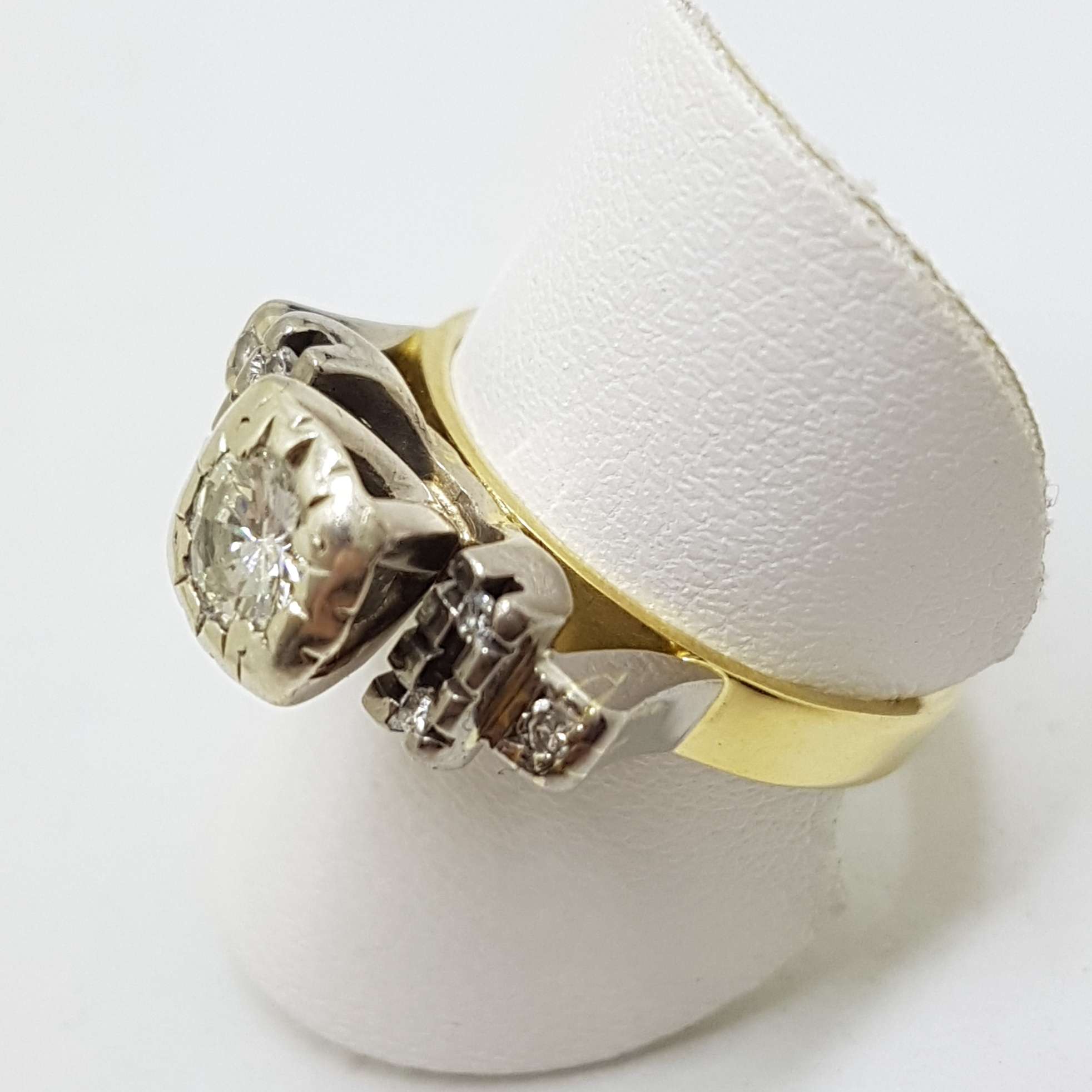 18ct Yellow Gold & Platinum High Set Diamond Engagement / Dress Ring - Antique / Vintage
