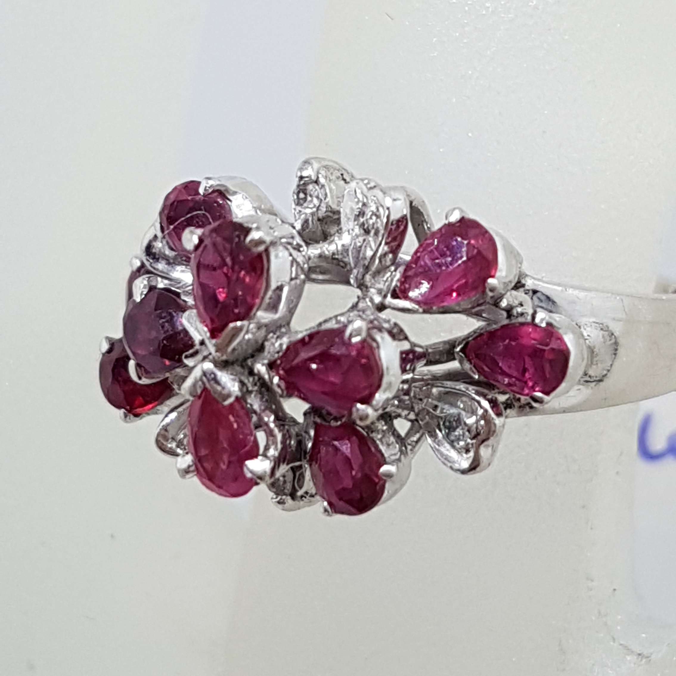 18ct White Gold Ruby and Diamond Large Cluster Ring - Antique / Vintage