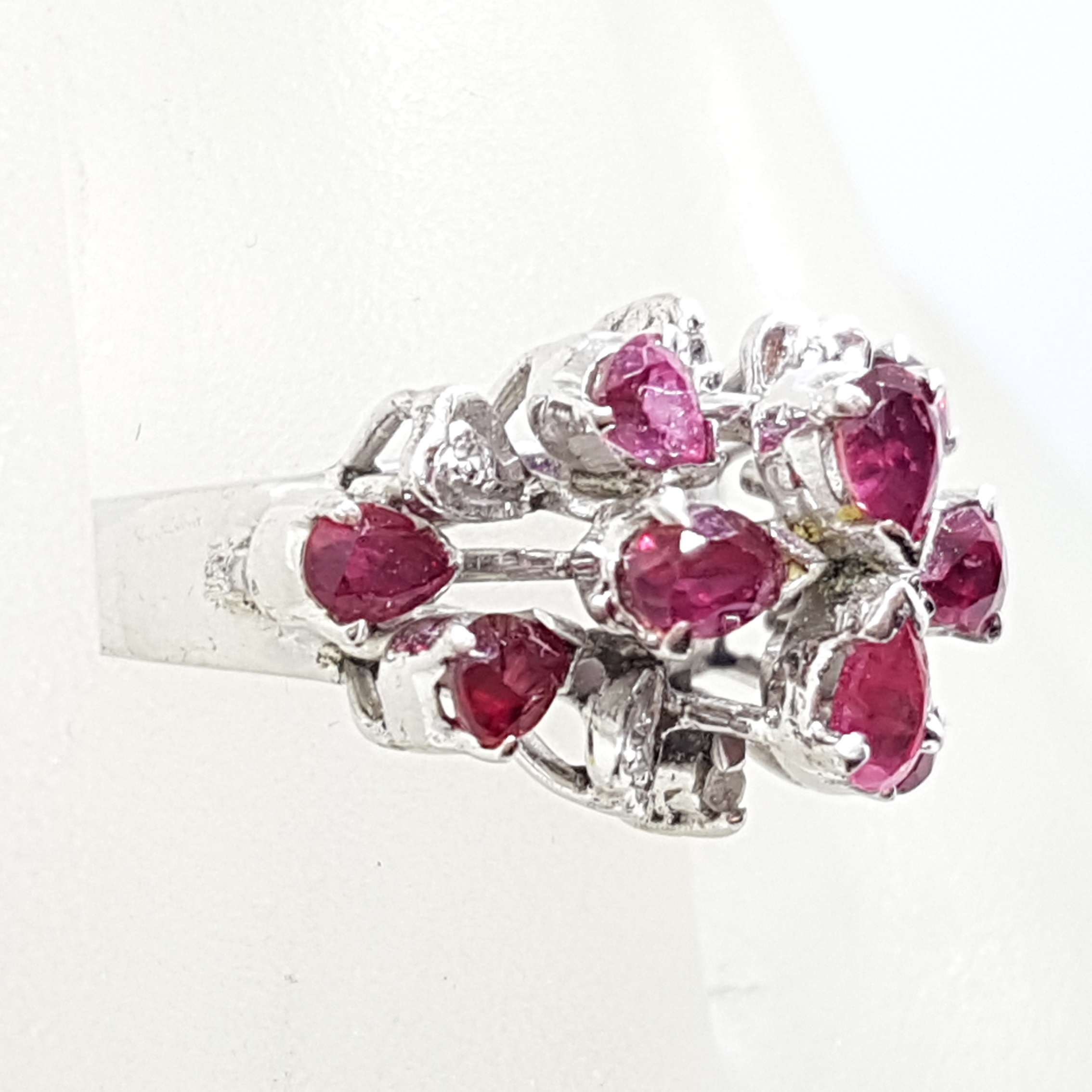 18ct White Gold Ruby and Diamond Large Cluster Ring - Antique / Vintage