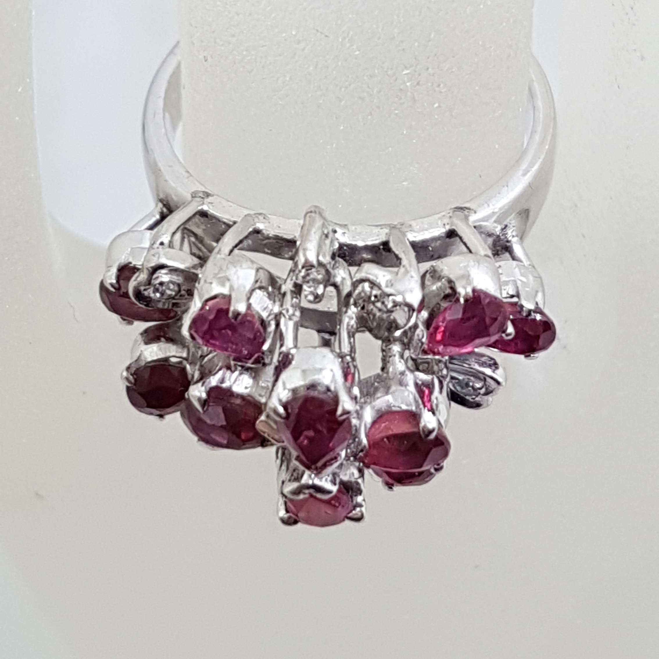 18ct White Gold Ruby and Diamond Large Cluster Ring - Antique / Vintage