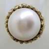 14ct Yellow Gold Large Ornate Set Round Mabe Pearl Ring - Antique / Vintage