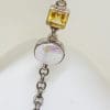 Sterling Silver Square Citrine with Round Button Pearl Bracelet