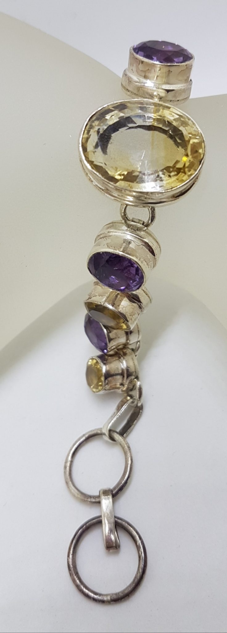 Sterling Silver Large Citrine and Amethyst Bracelet