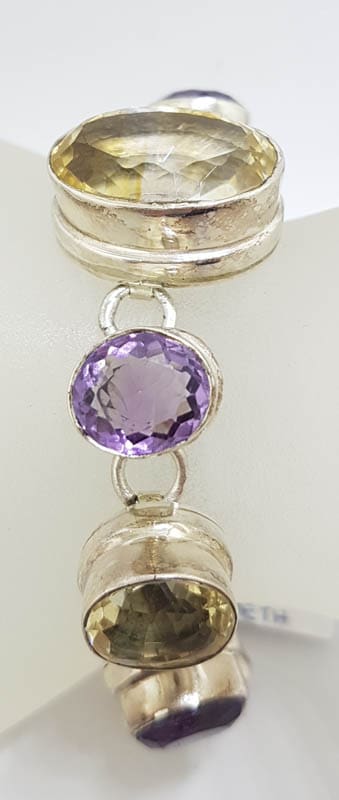 Sterling Silver Large Citrine and Amethyst Bracelet
