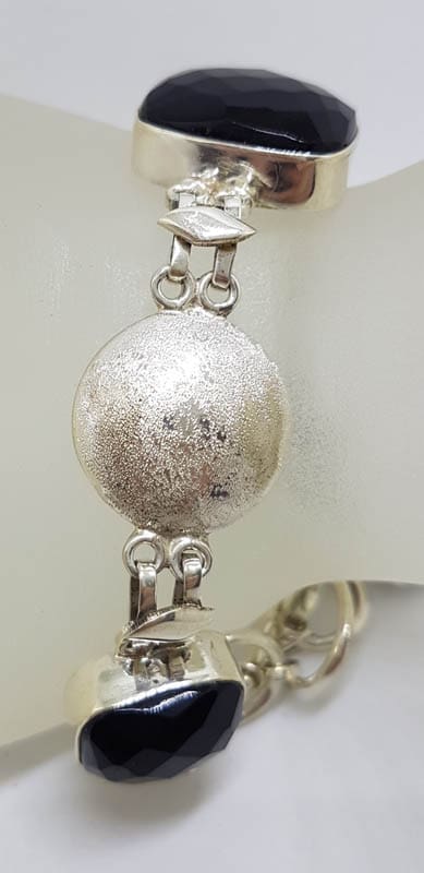 Sterling Silver Faceted Onyx with Matt Finish Circles Bracelet