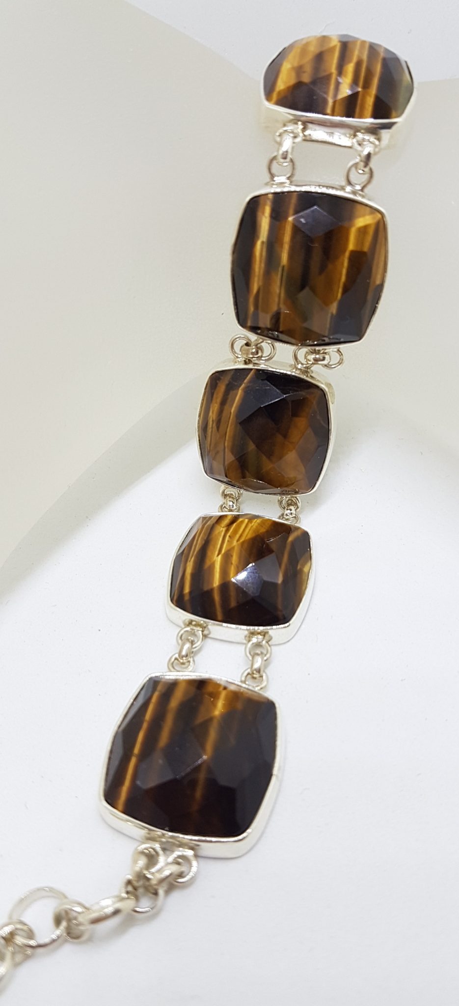 20201002_065100 Sterling Silver Large Wide Square Faceted Tiger Eye Bracelet