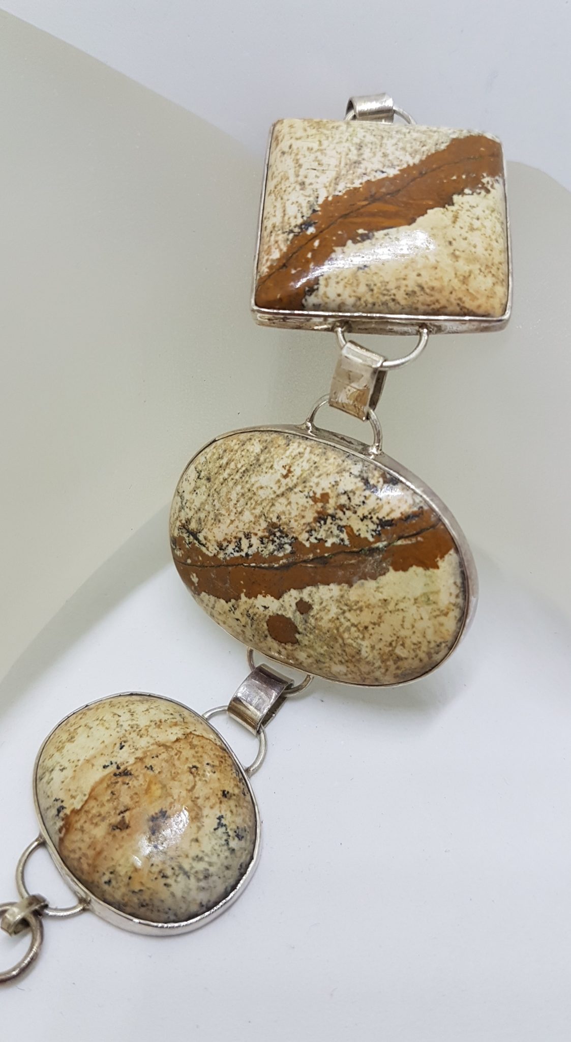 20201002_065348 Sterling Silver Oval & Square Picture Jasper Large Bracelet