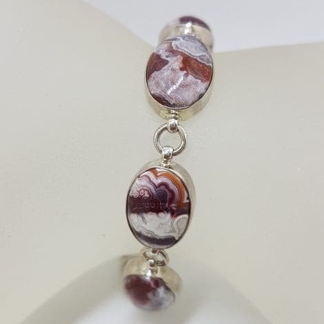 Sterling Silver Red Crazy Lace Agate Bracelet
