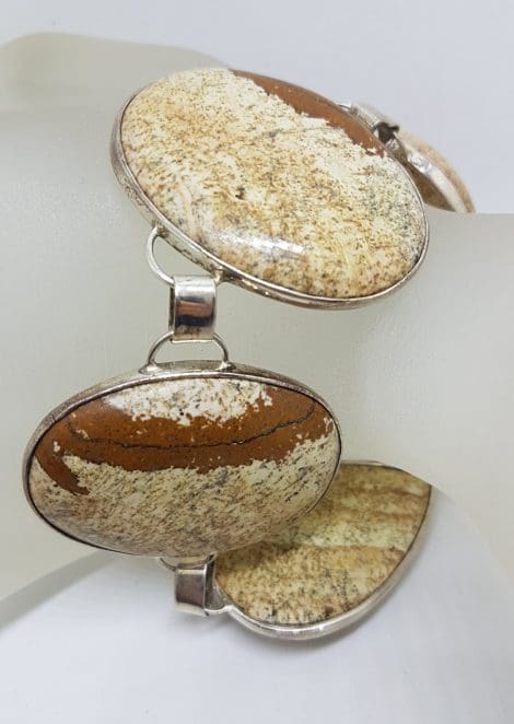 Sterling Silver Oval & Pear Shape / Teardrop Picture Jasper Large Bracelet