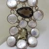 Sterling Silver Very Wide Citrine, Pearl and Smokey Quartz Large Chunky Bracelet