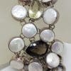 Sterling Silver Very Wide Citrine, Pearl and Smokey Quartz Large Chunky Bracelet