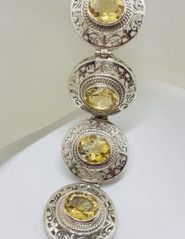 Sterling Silver Large / Wide Ornate Filigree Oval Citrine Bracelet