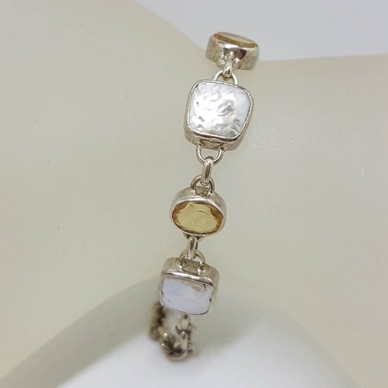 20201002_071100 Sterling Silver Oval Citrine with Square Pearl Bracelet
