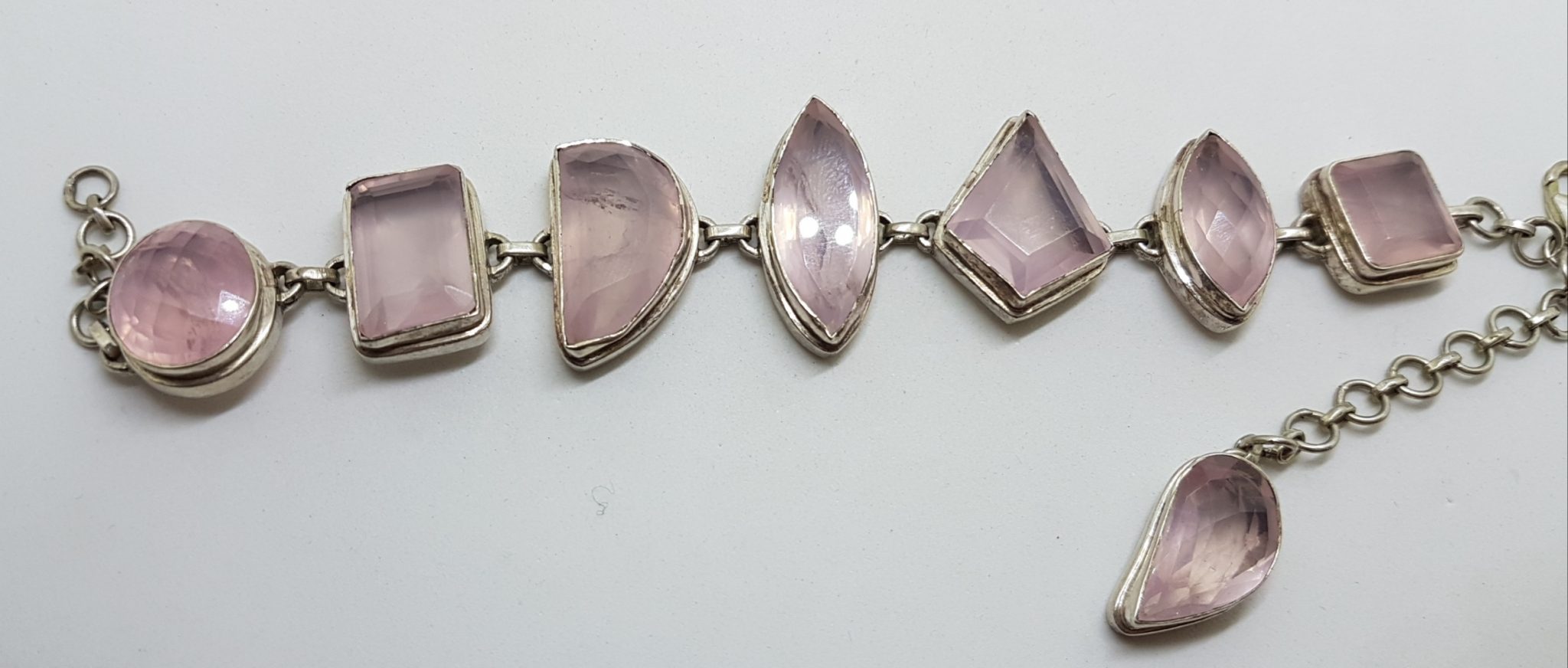 20201005_182913 Sterling Silver Mixed Shapes Chunky Rose Quartz Bracelet
