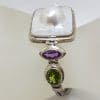 Sterling Silver Square Mabe Pearl, Peridot and Amethyst Bracelet