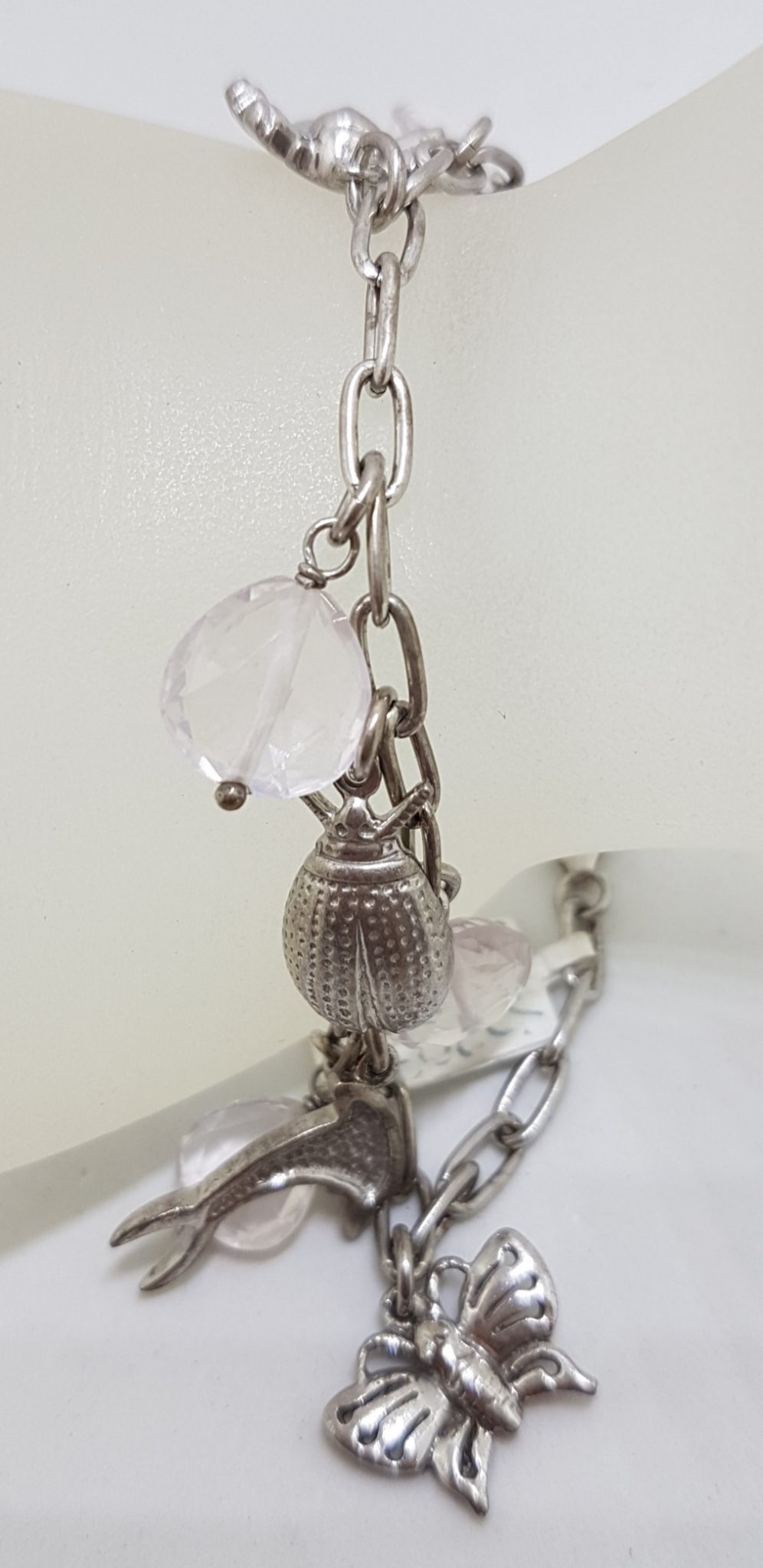 20201005_184924 Sterling Silver Rose Quartz and Animal Charms Bracelet