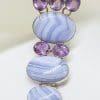 Sterling Silver Large Oval Blue Lace Agate with Amethyst Wide / Chunky Bracelet