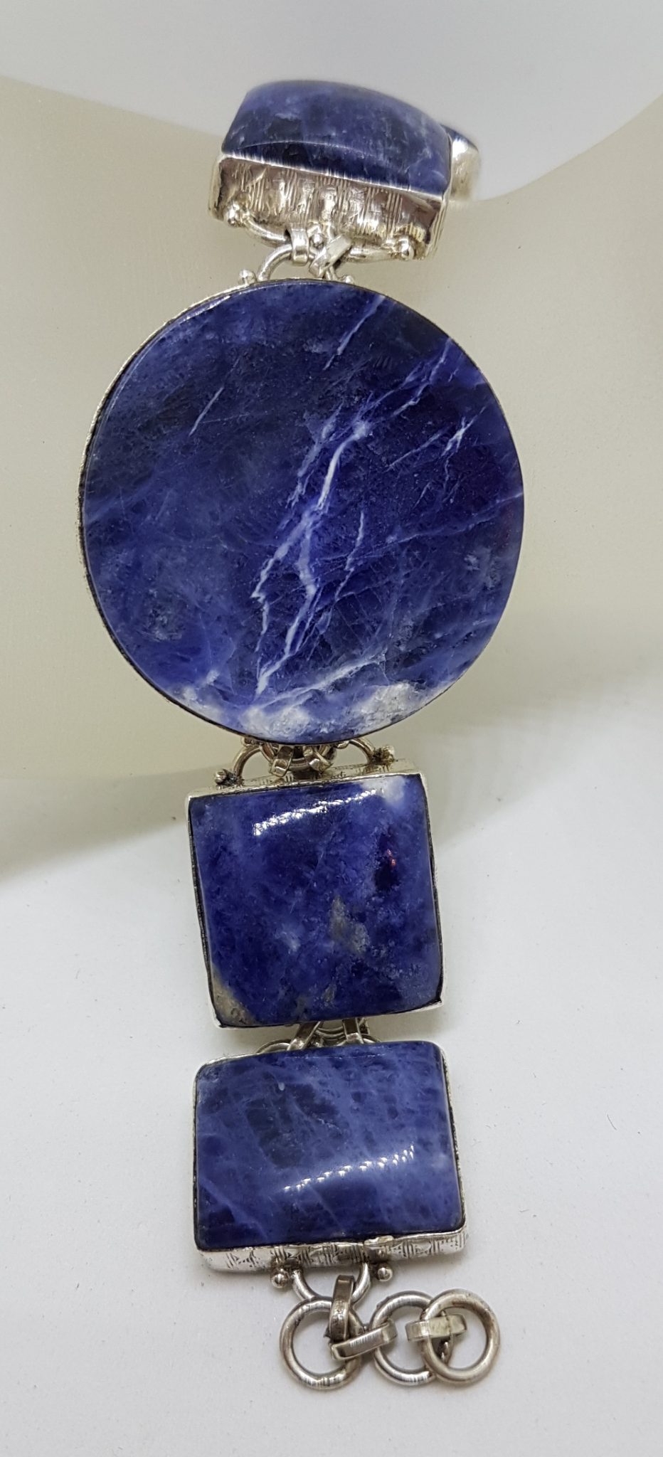 Sterling Silver Large Round and Square Sodalite Bracelet