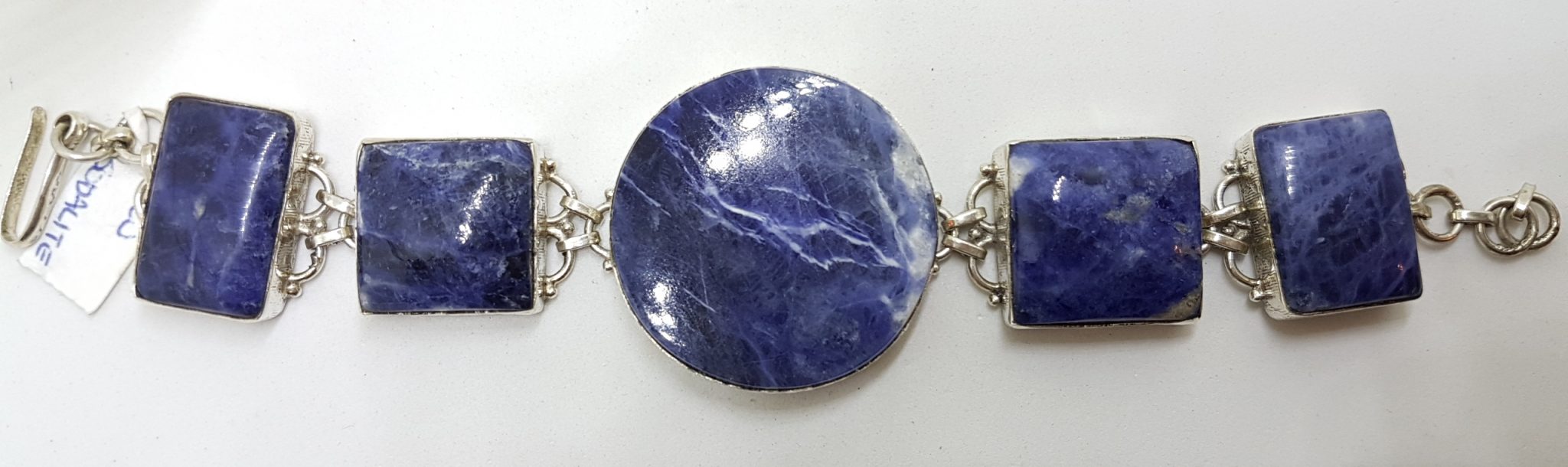 Sterling Silver Large Round and Square Sodalite Bracelet