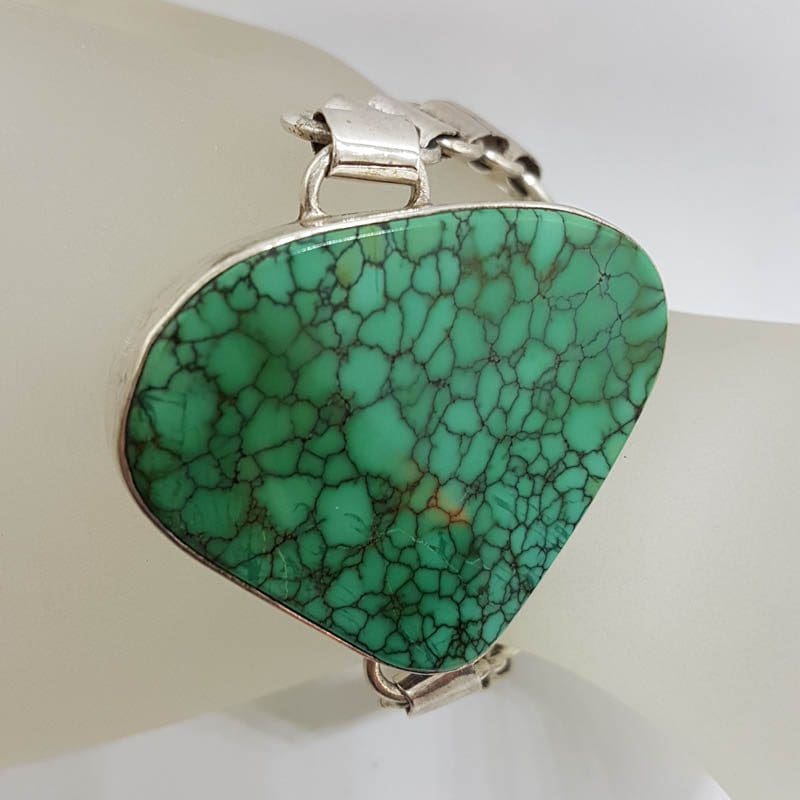 20201005_185721 Sterling Silver Stunning Very Large and Chunky Natural Turquoise Bracelet