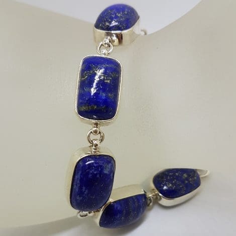 Sterling Silver Rectangular Lapis Lazuli Bracelet