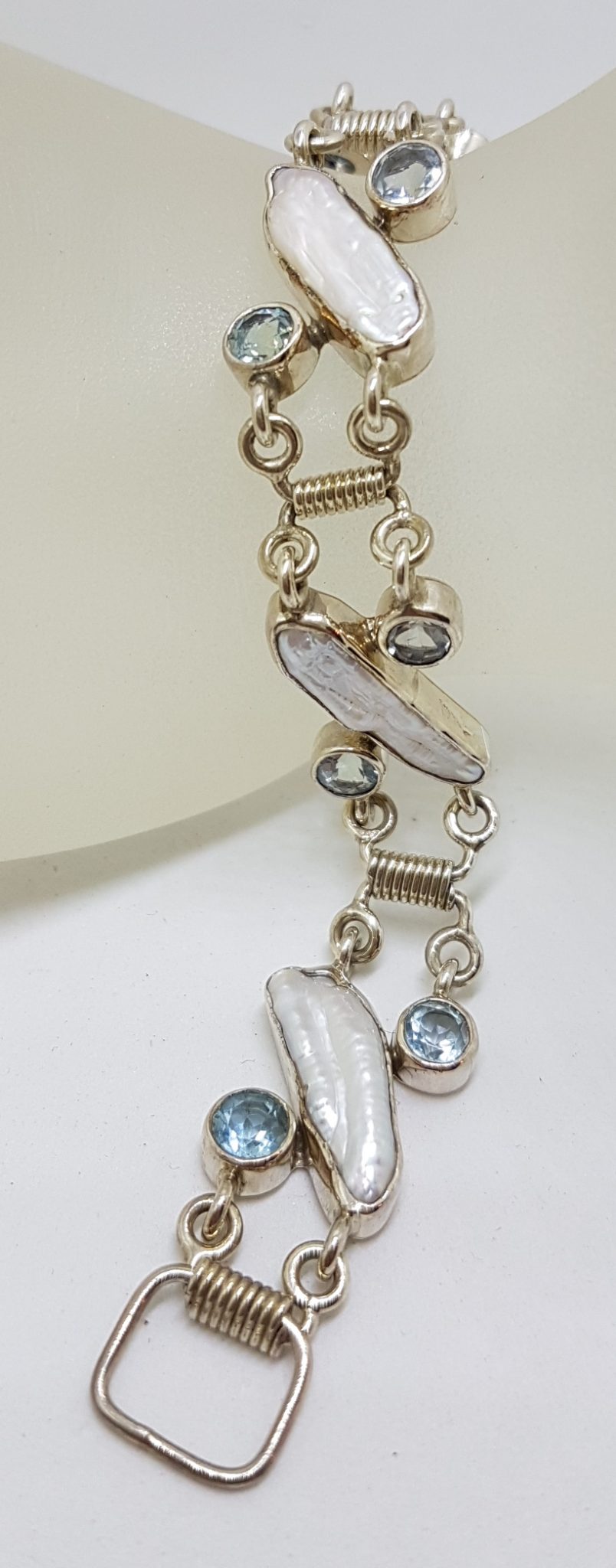 Sterling Silver Blister Pearl and Topaz Bracelet