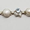 Sterling Silver Mabe Pearl and Round Pearl with Topaz Cluster Bracelet