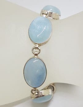 Sterling Silver Cabochon Oval Aquamarine Bracelet