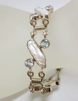 Sterling Silver Blister Pearl and Topaz Bracelet