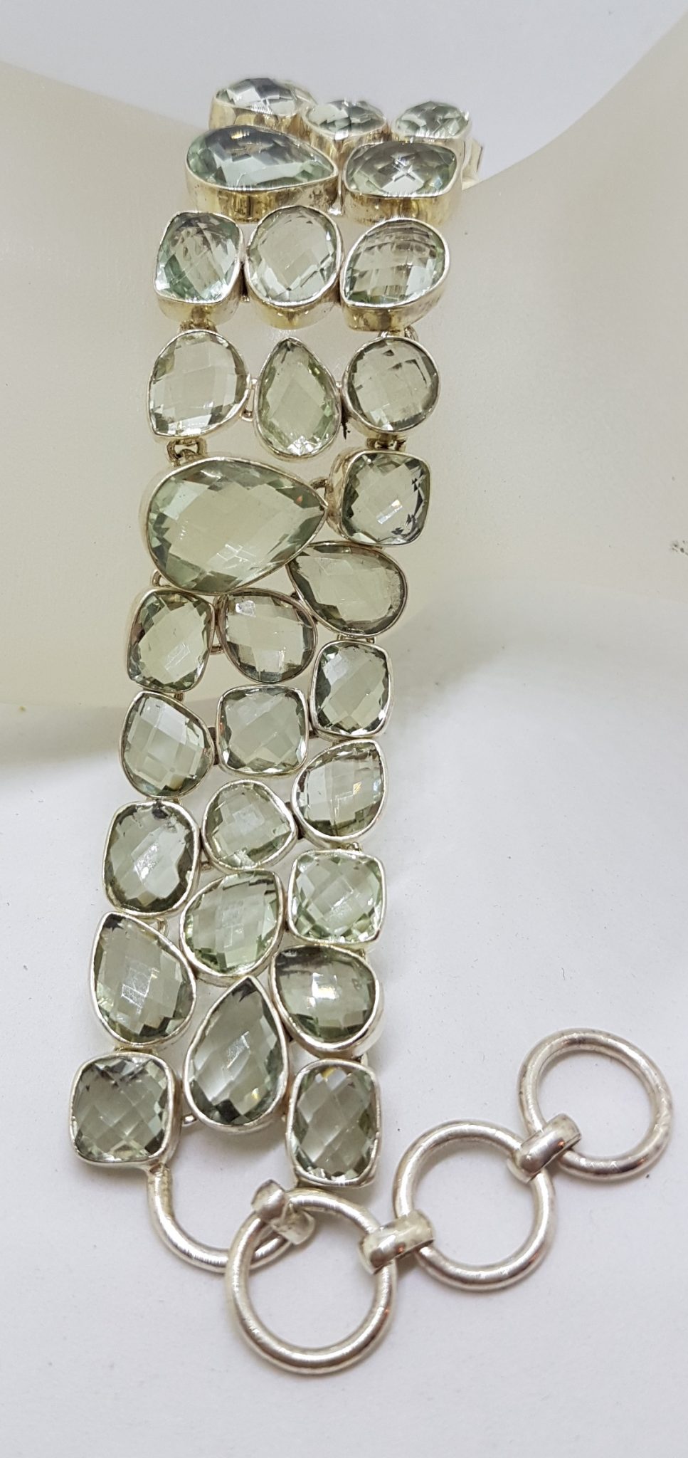 Sterling Silver Wide Green Amethyst / Prasiolite Chunky Bracelet