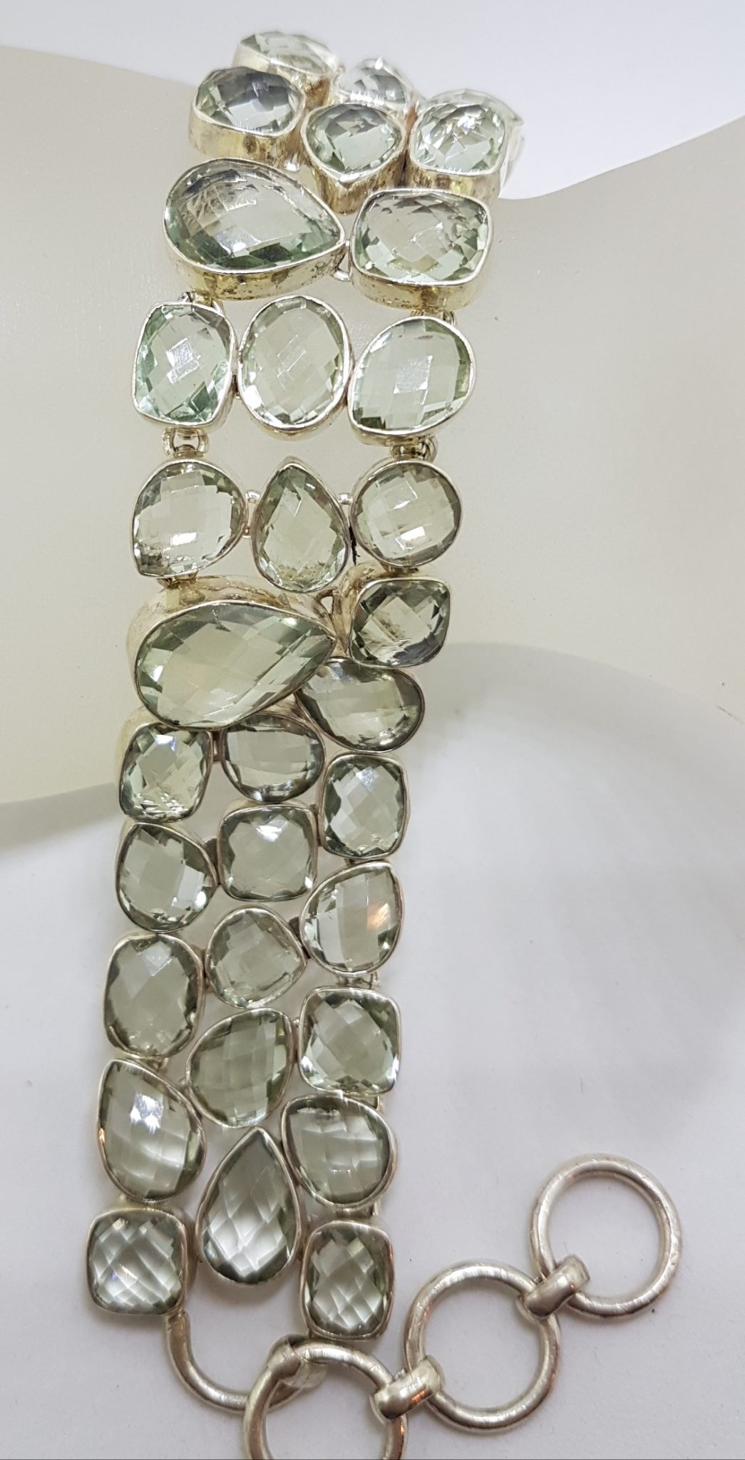 Sterling Silver Wide Green Amethyst / Prasiolite Chunky Bracelet