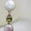 Sterling Silver Peridot & Button Pearl Bracelet