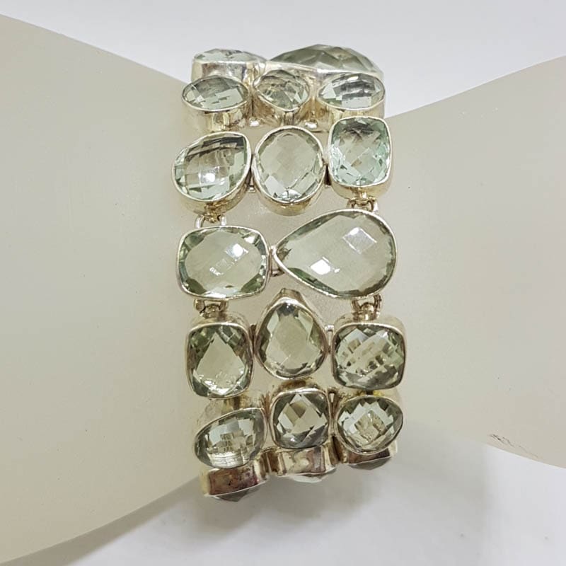 Sterling Silver Wide Green Amethyst / Prasiolite Chunky Bracelet