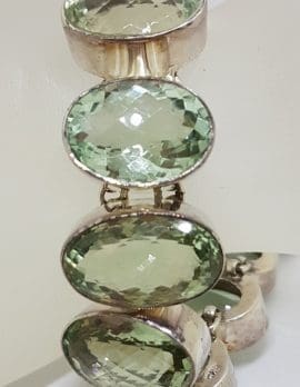 Sterling Silver Large Oval Green Amethyst / Prasiolite Bracelet