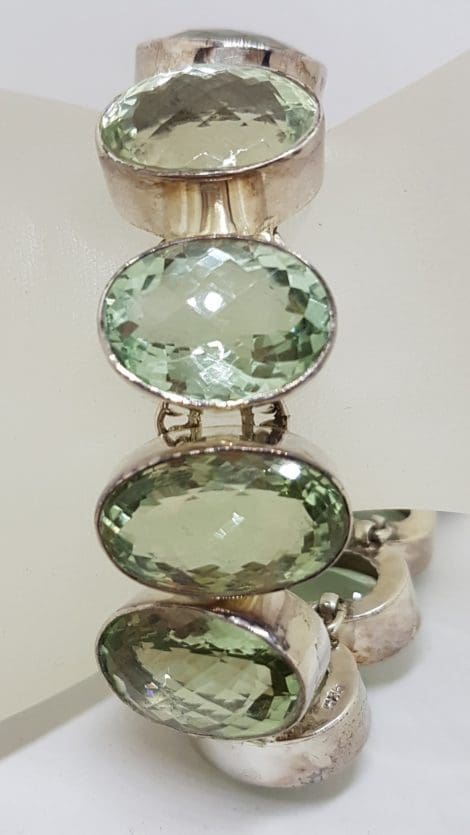 Sterling Silver Large Oval Green Amethyst / Prasiolite Bracelet