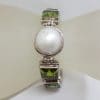 Sterling Silver Mabe Pearl with Green Heavy Bracelet