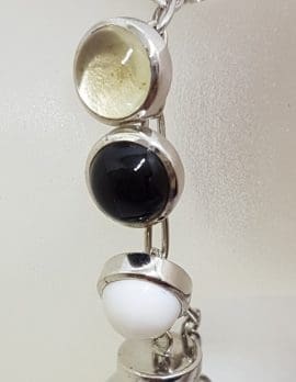 Sterling Silver Multi-Colour Gemstones Charm Bracelet - Carnelian, Agate, Onyx Etc