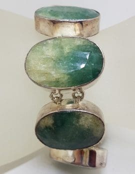 Sterling Silver Large Oval and Teardrop Emerald Bracelet