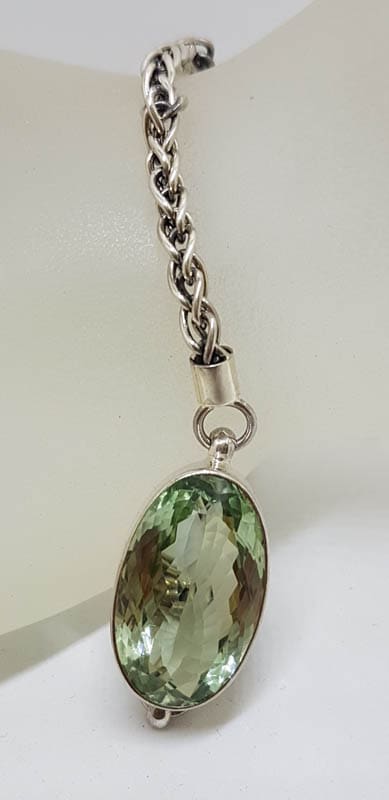 Sterling Silver Oval Prasiolite / Green Amethyst Bracelet - Large