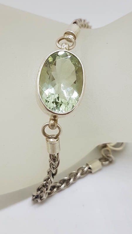 Sterling Silver Oval Prasiolite / Green Amethyst Bracelet - Large