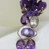 Sterling Silver Wide Chunky Amethyst, Clear Crystal Quartz and Shell Cluster Bracelet