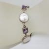 Sterling Silver Round Button Pearl with Square Amethyst Bracelet