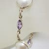 Sterling Silver Mabe Pearl with Marquis Shape Amethyst Bracelet